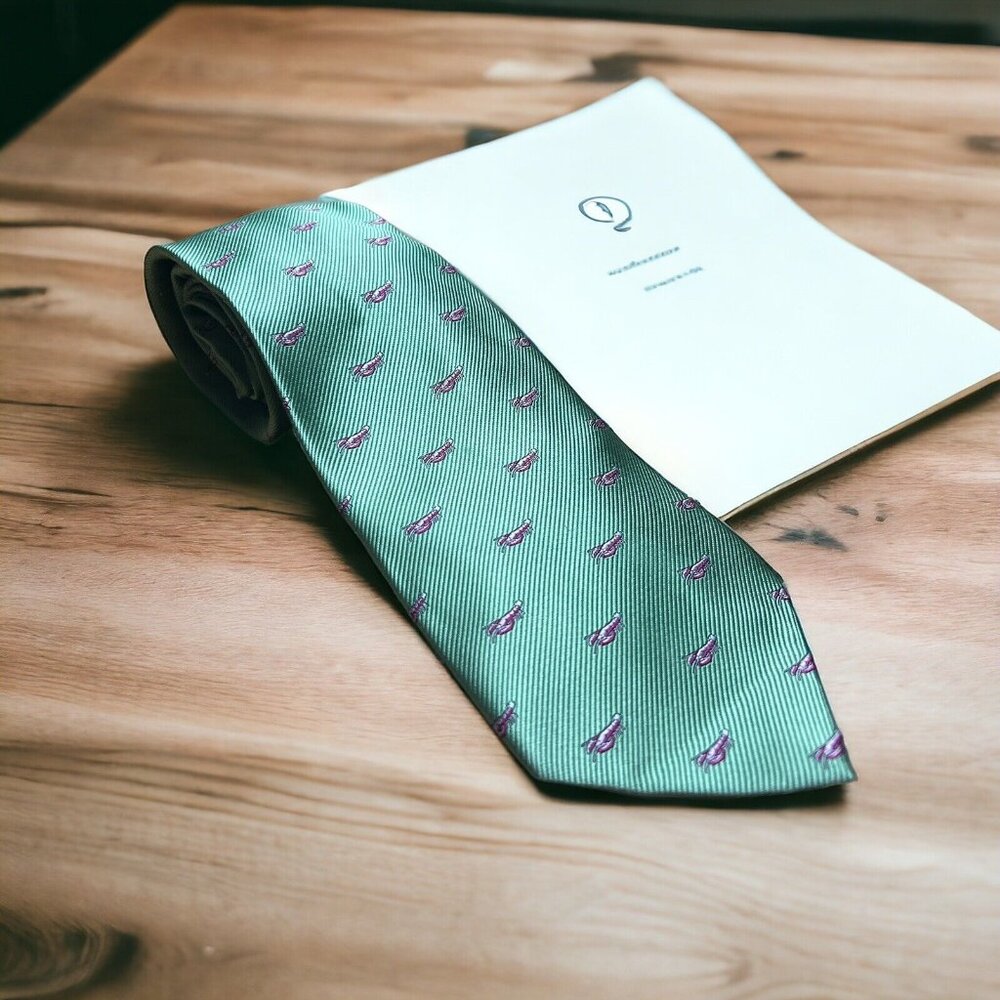 Duck Head Handmade Teal  100% Silk Turquoise Tie W/ Pink Lobsters